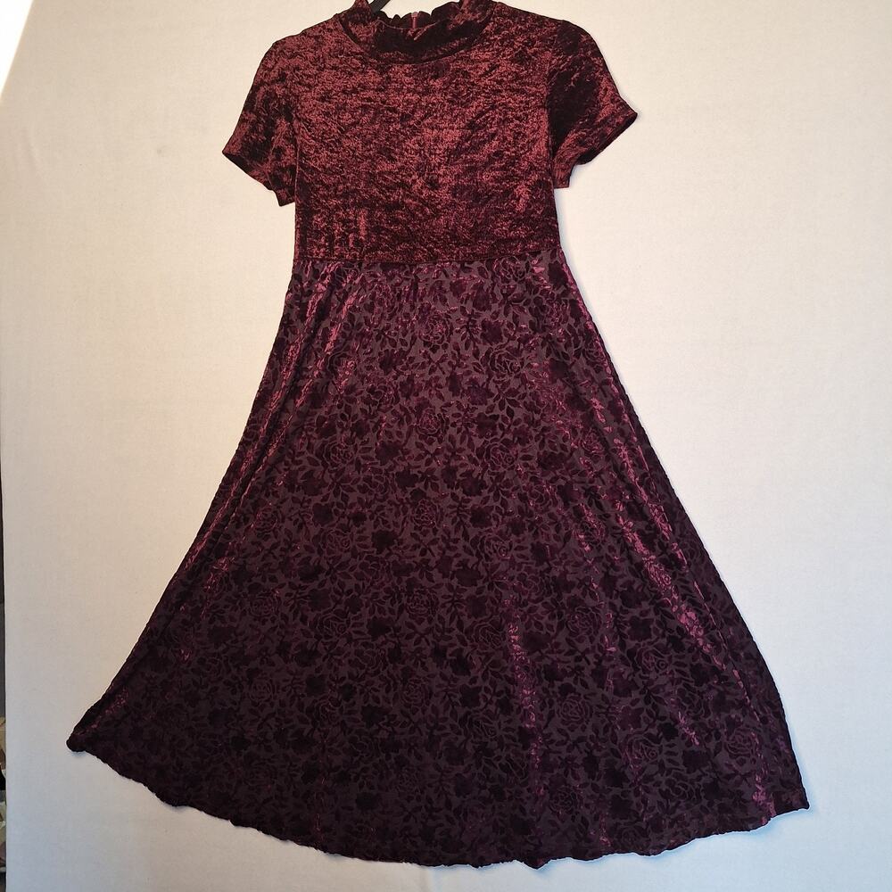 VTG Storybook Heirlooms Velvet Burnout Dress Girls 16 Burgundy Formal USA Made